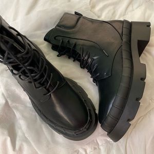 Nasty Gal Black Faux Leather Combat Boots